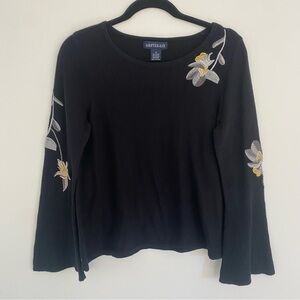 Artisan Black Sweater with Floral Embroidery